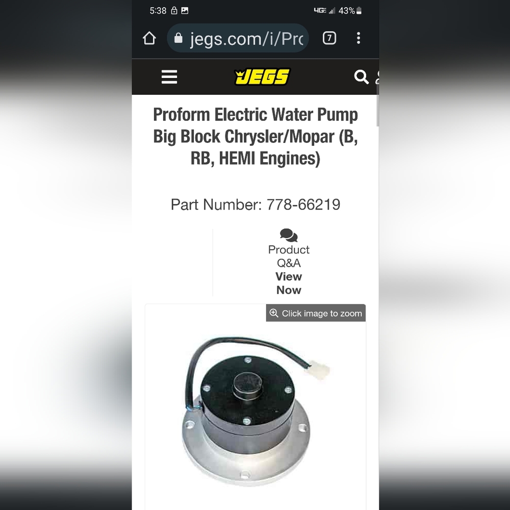 Proform 66219 billet electric big block Chrysler/dodge water pump